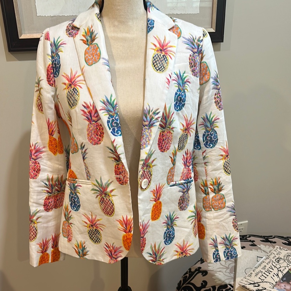 J. Crew White Tropical Print Blazer